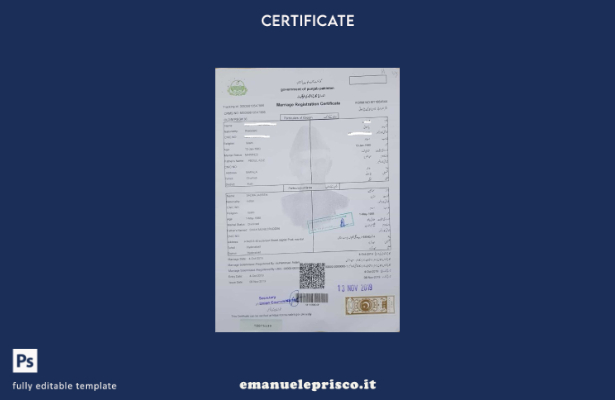 modello di certificato di matrimonio del governo pakistano del Punjab Pakistan i